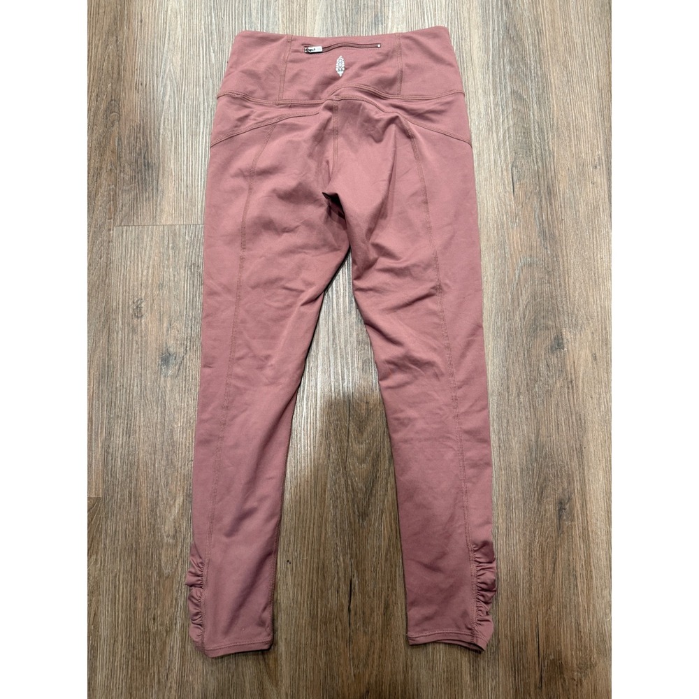 FP Movement Womens Ruched Ankle High Rise Leggings Mauve Pink Back Zip Pocket S